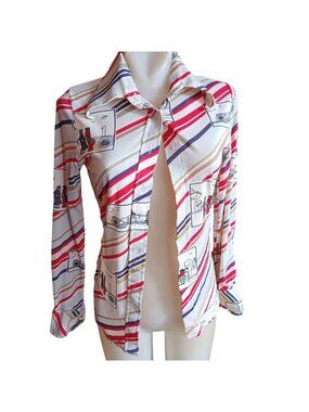 Medium Vintage 1970's Disco Top Roaring 20s Graphic Stretch Nylon for repair
